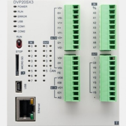 DVP20SX311T Delta Electronics - Sterownik PLC 8 wejść cyfrowych, 6 wyjść NPN, 4 wejścia analogowe i 2 wyjścia analogowe
